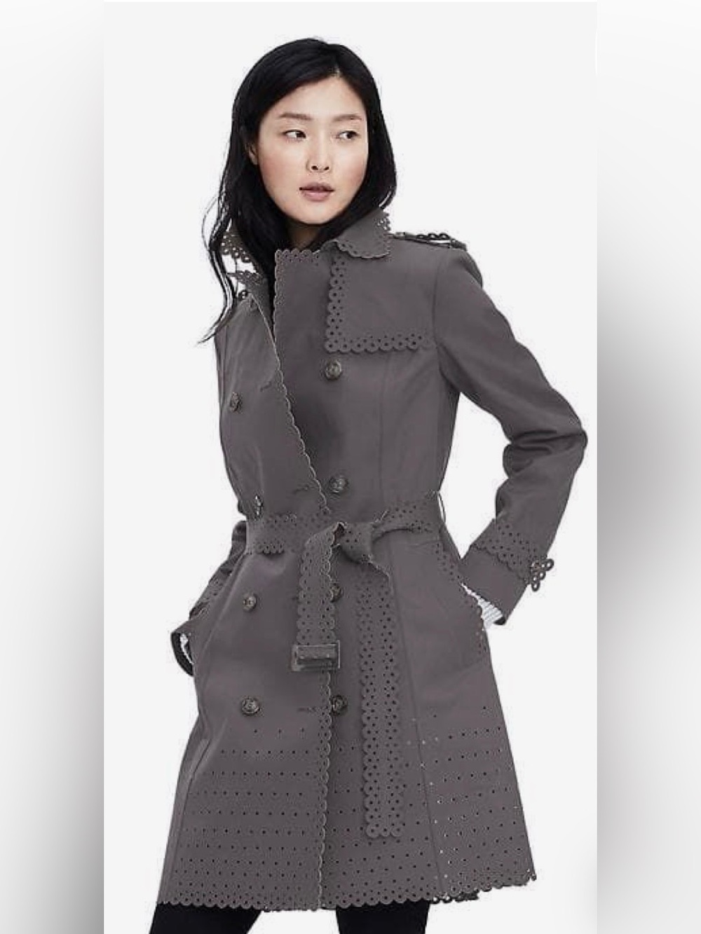 Banana Republic Double Breasted Eyelet Trench Coat, Size 0